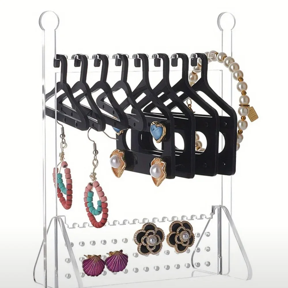 - Acrylic Black And Transparent Hanger Organizer For Jewelry. 8 Hangers
